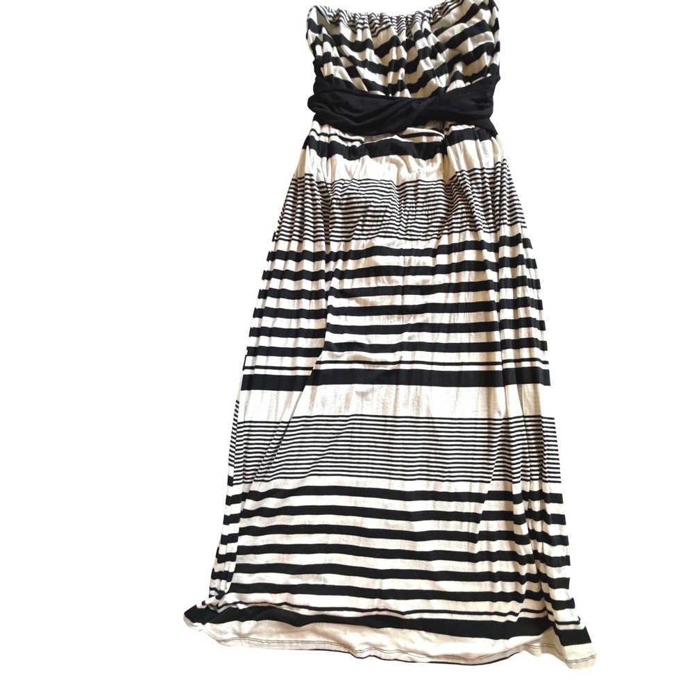 Nymphe Strapless Maxi Dress Small Black White Striped‎ Empire Waist Tube Top USA
